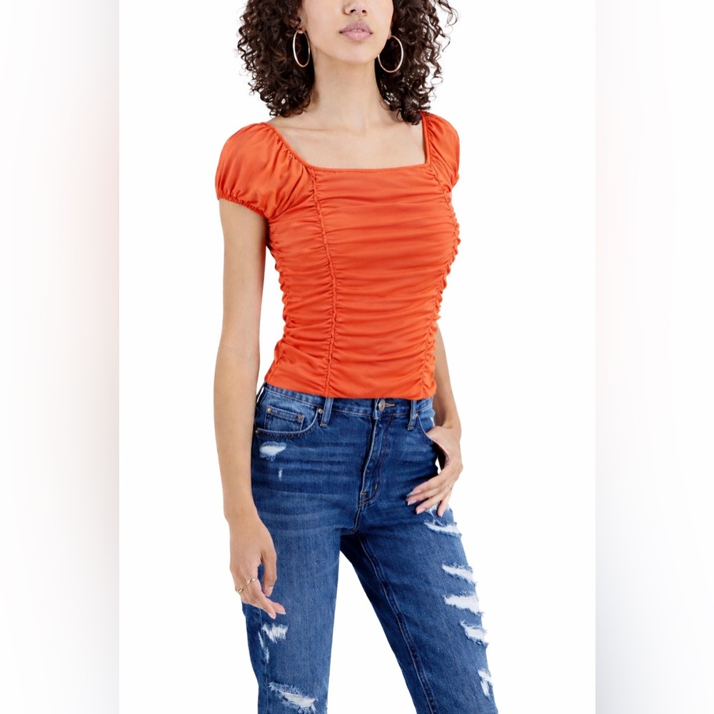Rave Orange Ruched Blouse